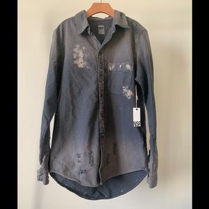 NWT NSF Barra Striped Distressed Button Up Shirt